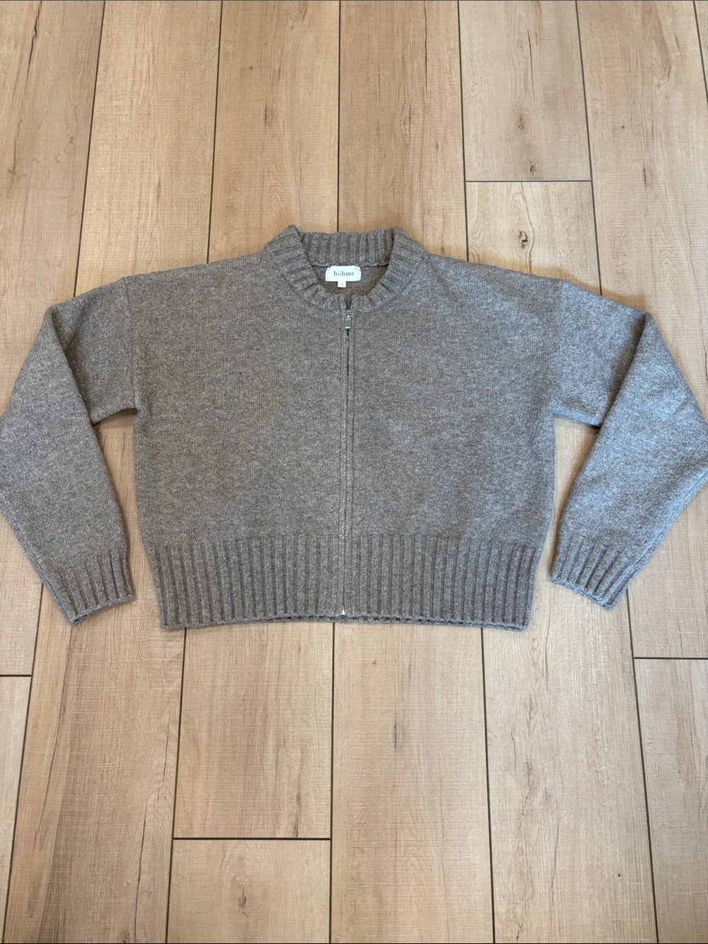 Bohme Brown/Grey Zip‑Front Wool Blend Cardigan